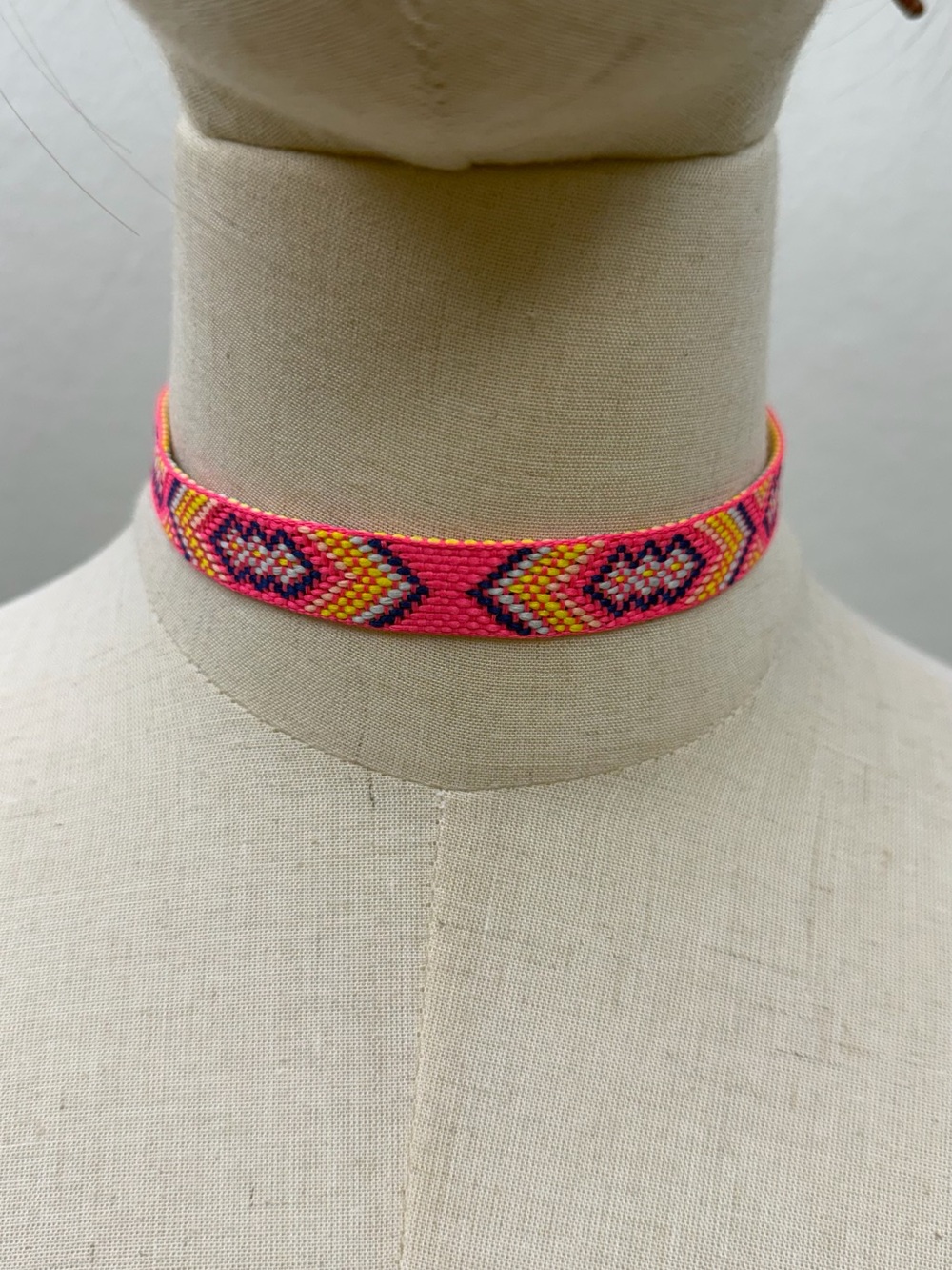 Pink Multicolor Woven Choker Necklace Boho Geometric Adjustable